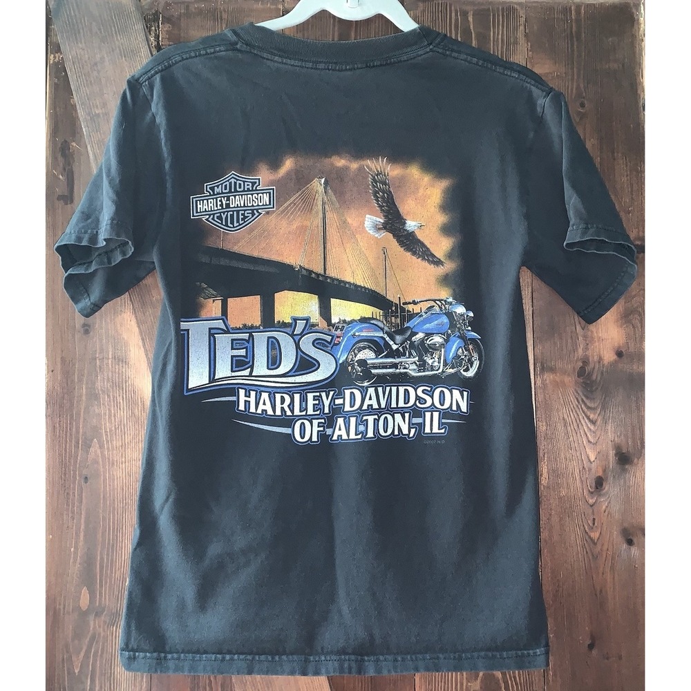 Vintage Hanes Beefy-T Harley Davidson T-Shirt S Double Graphic Alton IL USA Made